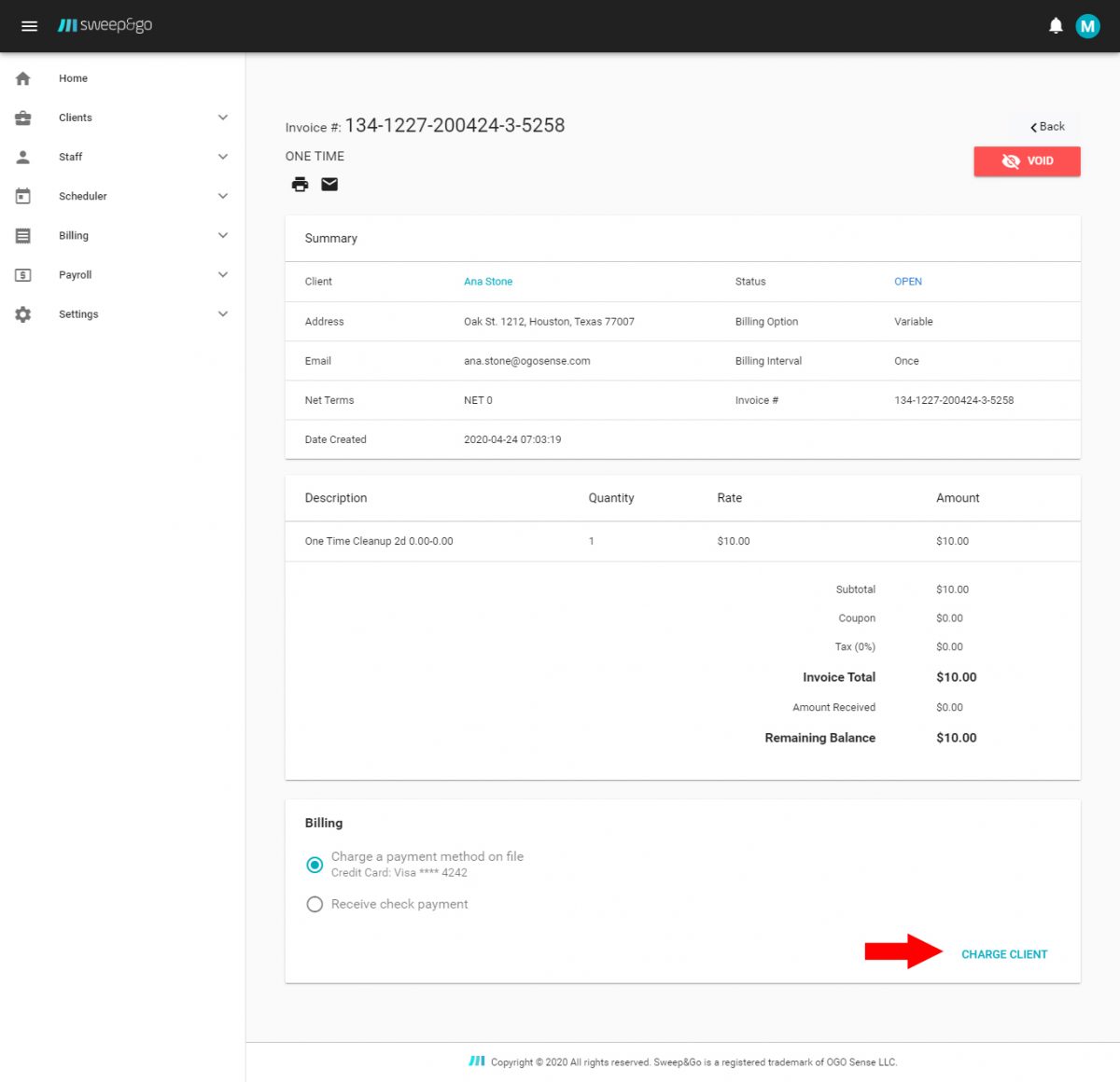 Receive Client Payments Billing Sweep&Go
