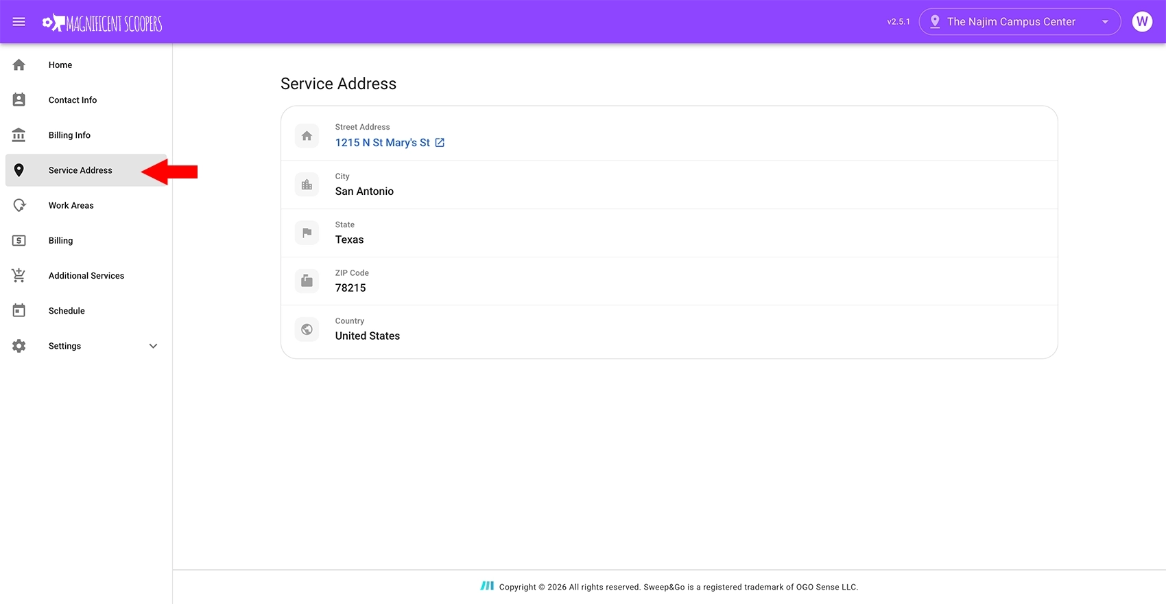 Review service address